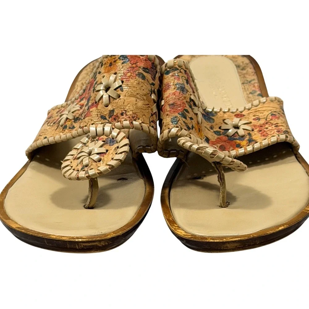 A. Giannetti Cork Floral Sandals Womens 38 Tan Leather Whipstitch Boho Italy 7.5